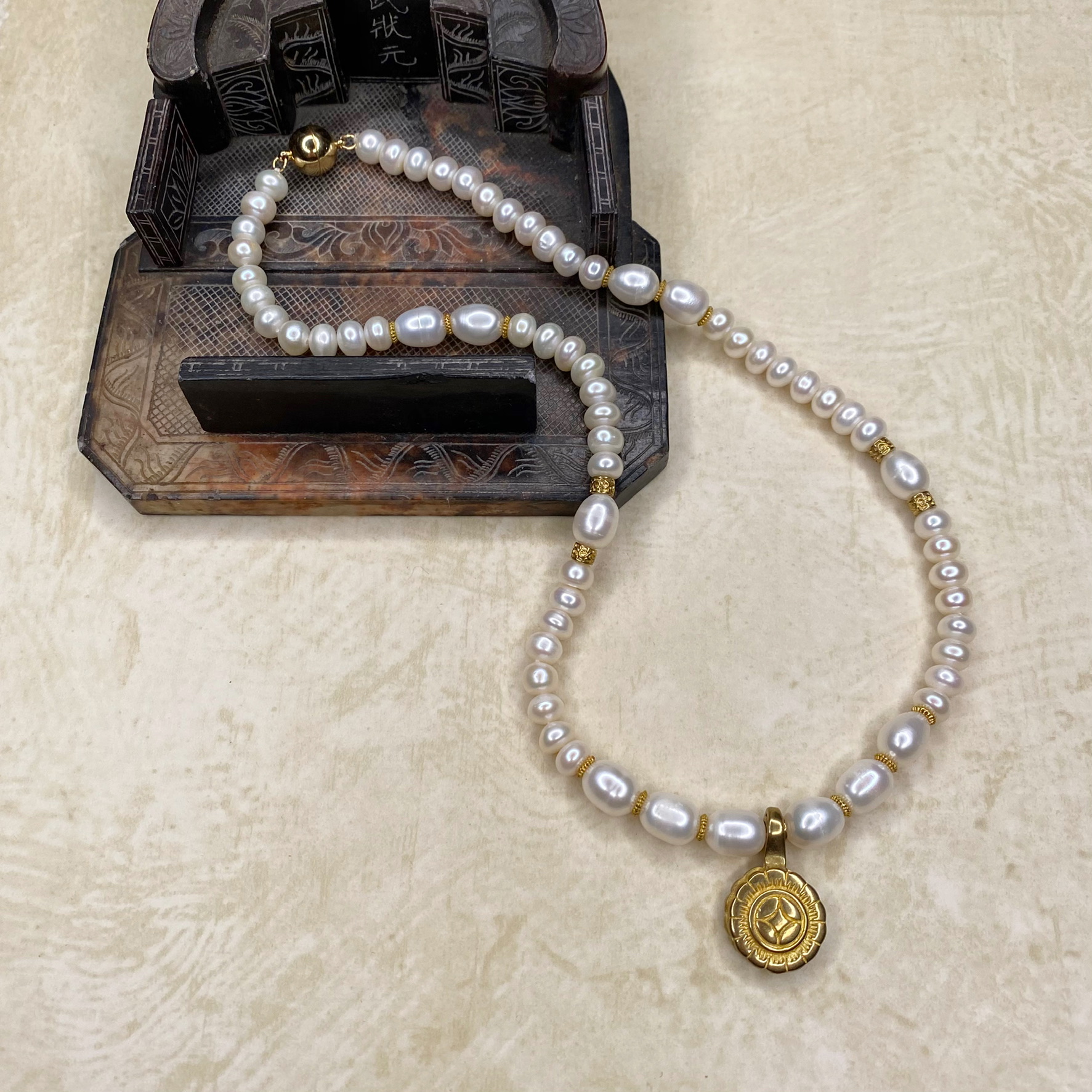 White Pearl Lotus Pendant Necklace | The Real Pearl Co