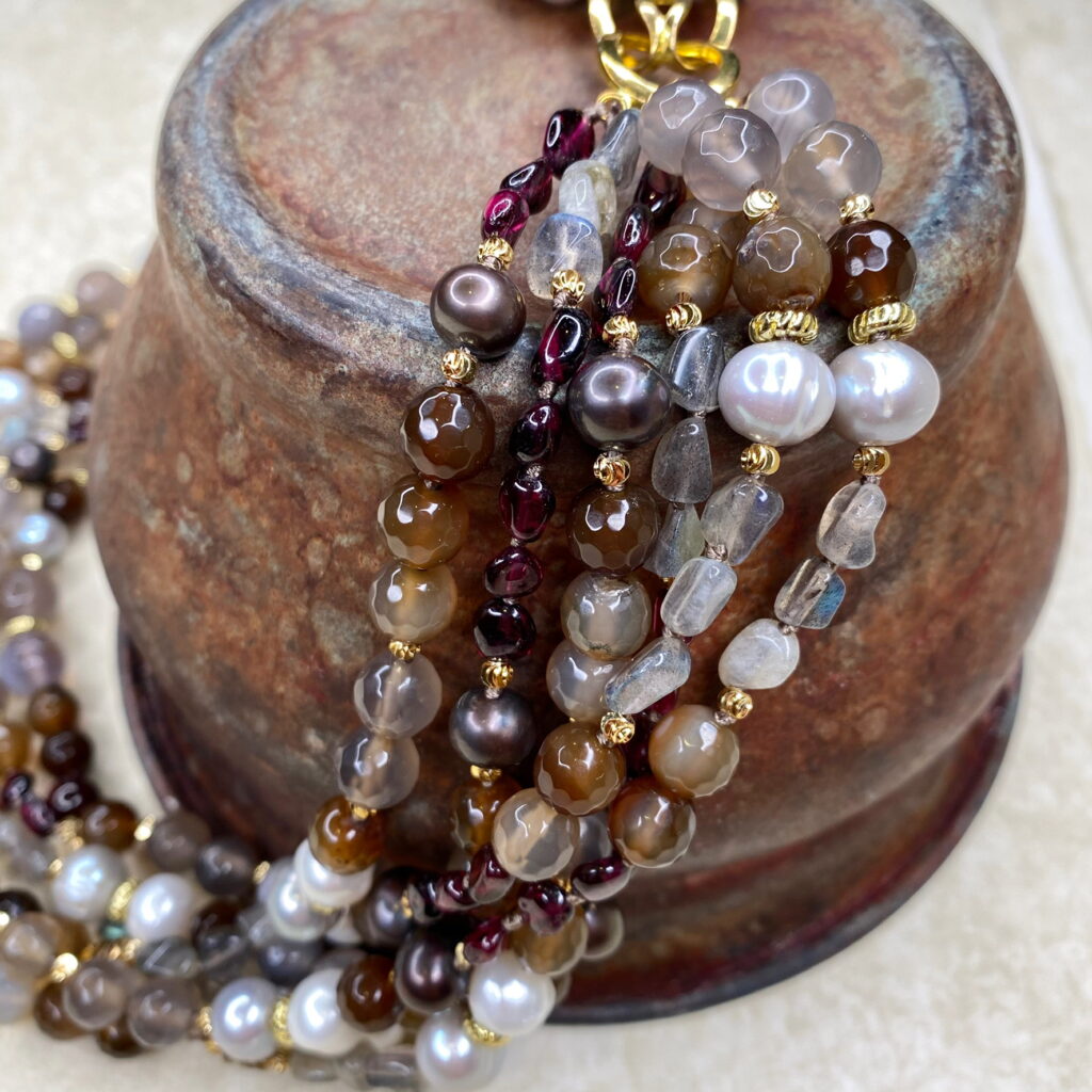 6 Strand Pearl Agate And Garnet Necklace The Real Pearl Co 4179