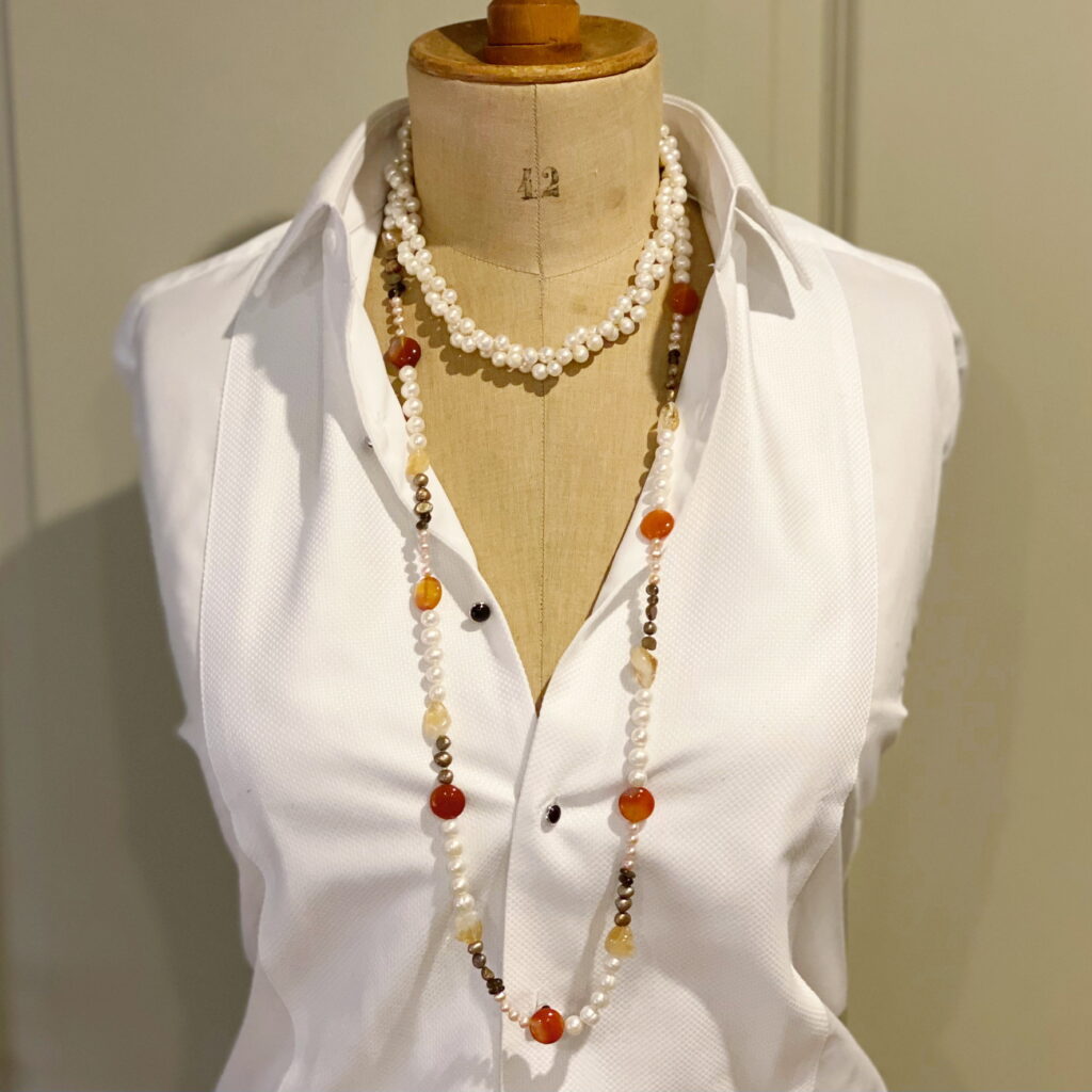 2 Strand White Pearl And Agate Necklace With Silver Clip The Real